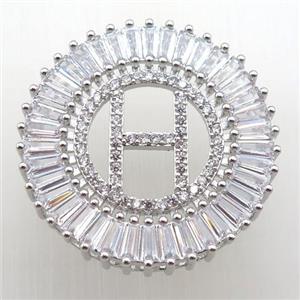 copper letter-H pendant paved zircon, platinum plated, approx 28mm dia