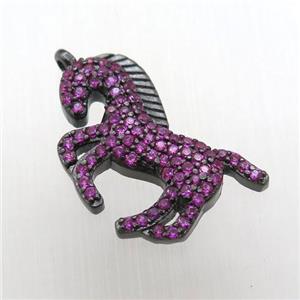 copper Unicorn pendant pave zircon, black plated, approx 15-20mm