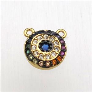 copper circle pendant pave zircon with 2loops, gold plated, approx 8mm dia