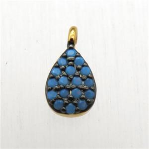 copper teardrop pendant pave zircon, gold plated, approx 5-7mm