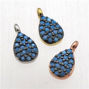 copper teardrop pendant pave zircon, turq, mixed, approx 5-7mm