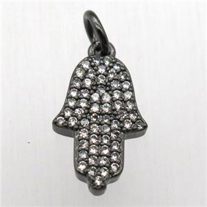 copper hamsahand pendant pave zircon, black plated, approx 10-14mm