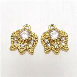 copper lotus pendant pave zircon, gold plated, approx 9mm