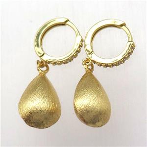 brushed copper teardrop Hoop Earrings pave zircon, gold plated, approx 11-15mm, 14mm dia