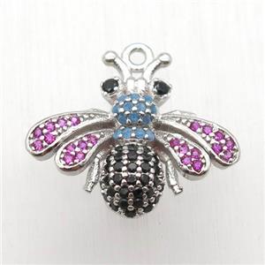 copper honeybee pendant paved zircon, platinum plated, approx 17-20mm