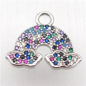 copper rainbow pendant paved zircon, platinum plated, approx 12-20mm