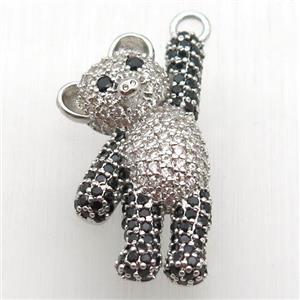 copper panda pendant paved zircon, platinum plated, approx 18-35mm