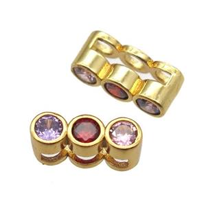 copper beads paved zircon, gold plated, approx 6-13mm, 2x10mm hole