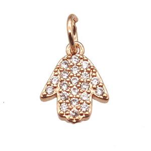 copper hamsahand pendant paved zircon, rose gold, approx 8mm