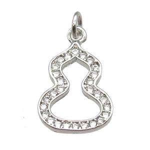 copper cucurbit pendant paved zircon, platinum plated, approx 10-13mm