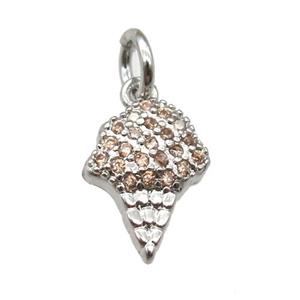 copper IceCream pendant paved zircon, platinum plated, approx 8-10mm