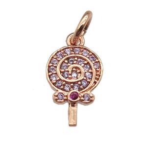 copper Lollipop pendant paved zircon, rose gold, approx 7-11mm