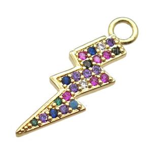 copper lightning pendant paved zircon, gold plated, approx 7-25mm