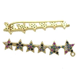 copper star brooch paved zircon, gold plated, approx 35mm length