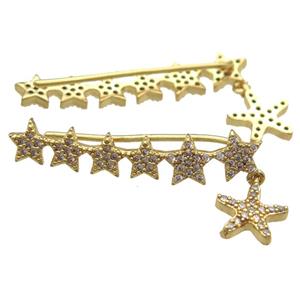 copper star brooch paved zircon, gold plated, approx 35mm length