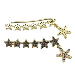 copper star brooch paved zircon, gold plated, approx 35mm length