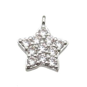 copper star pendant paved zircon, platinum plated, approx 12mm dia