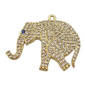 copper elephant pendant paved zircon, gold plated, approx 20-25mm