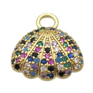 copper shelled pendant paved zircon, gold plated, approx 12-15mm