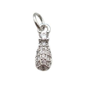 copper teardrop pendant paved zircon, platinum plated, approx 4-10mm