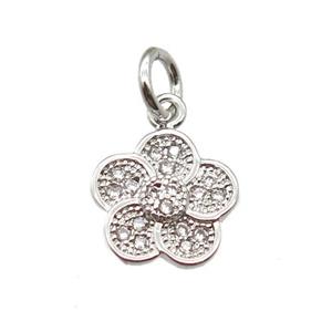 copper flower pendant paved zircon, platinum plated, approx 10mm dia