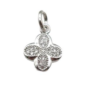 copper clover pendant paved zircon, platinum plated, approx 9mm dia