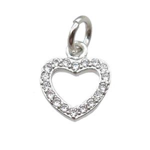 copper heart pendant paved zircon, platinum plated, approx 8mm dia