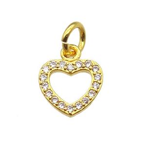 copper heart pendant paved zircon, gold plated, approx 8mm dia