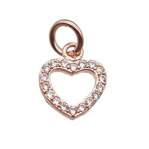 copper heart pendant paved zircon, rose gold, approx 8mm dia