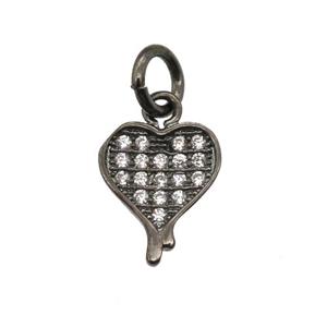 copper heart pendant paved zircon, black plated, approx 8-10mm