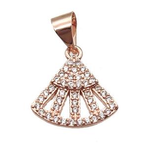 copper fan pendant paved zircon, rose gold, approx 11-13mm