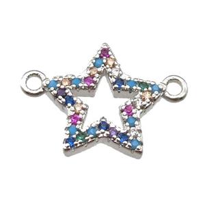 copper star pendant paved zircon, platinum plated, approx 12mm dia