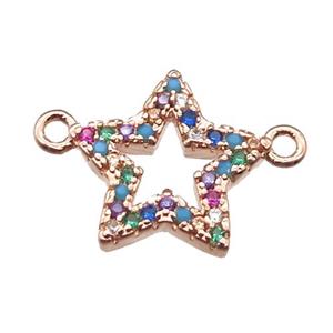 copper star pendant paved zircon, rose gold, approx 12mm dia