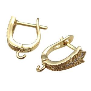 copper Latchback Earring paved zircon, gold plated, approx 10-14mm