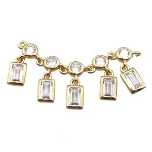 copper pendant paved zircon with 2loops, gold plated, approx 35mm length