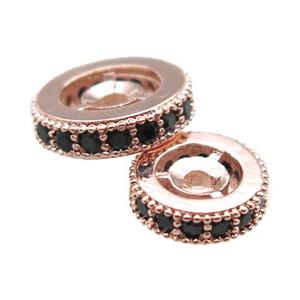 copper spacer beads paved zircon, heishi, rose gold, approx 10mm dia