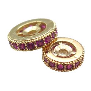 copper spacer beads paved zircon, heishi, gold plated, approx 10mm dia