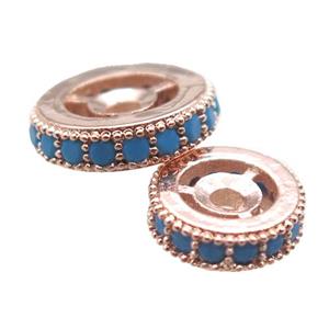 copper spacer beads paved zircon, heishi, rose gold, approx 10mm dia