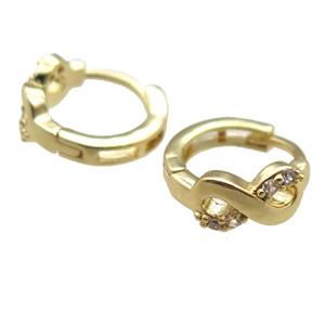 copper Hoop Earrings paved zircon, gold plated, approx 12mm dia