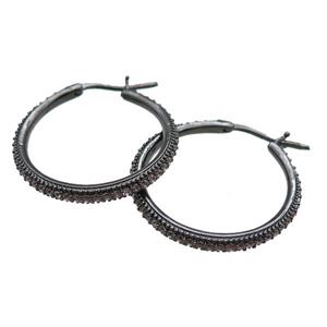 copper Hoop Earrings paved zircon, black plated, approx 28mm dia