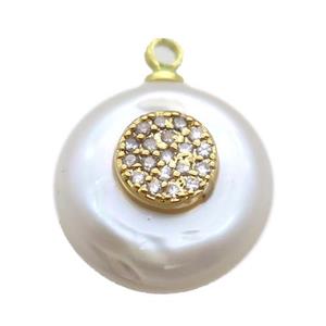 natural pearl pendant paved zircon, approx 14mm dia