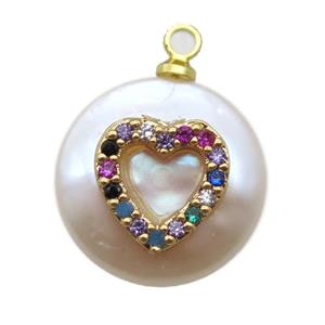 natural pearl pendant paved zircon, approx 14mm dia