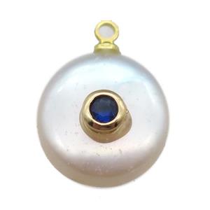 natural pearl pendant paved zircon, approx 14mm dia