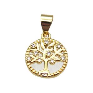 copper pendant paved zircon, tree of life, gold plated, approx 11.5mm