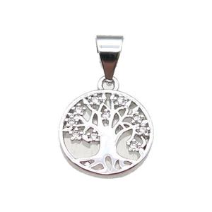 copper pendant paved zircon, tree of life, platinum plated, approx 11.5mm