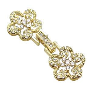 copper connector clasp paved zircon, flower, gold plated, approx 15-40mm