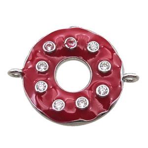 red enameling copper donut connector paved zircon, platinum plated, approx 18mm dia