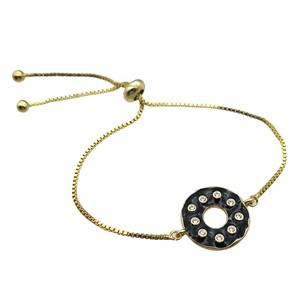 black enameling copper bracelet paved zircon, donut, gold plated, approx 15mm, 26mm length