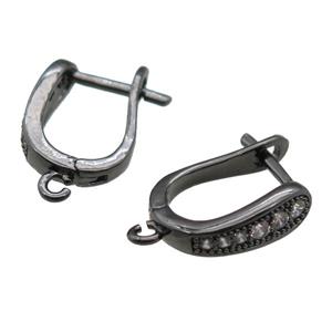 copper Latchback Earrings paved zircon, black gunmetal plated, approx 12-16mm