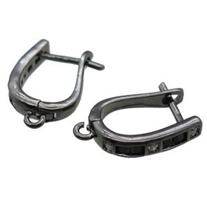 copper Latchback Earrings paved zircon, black plated, approx 12-16mm